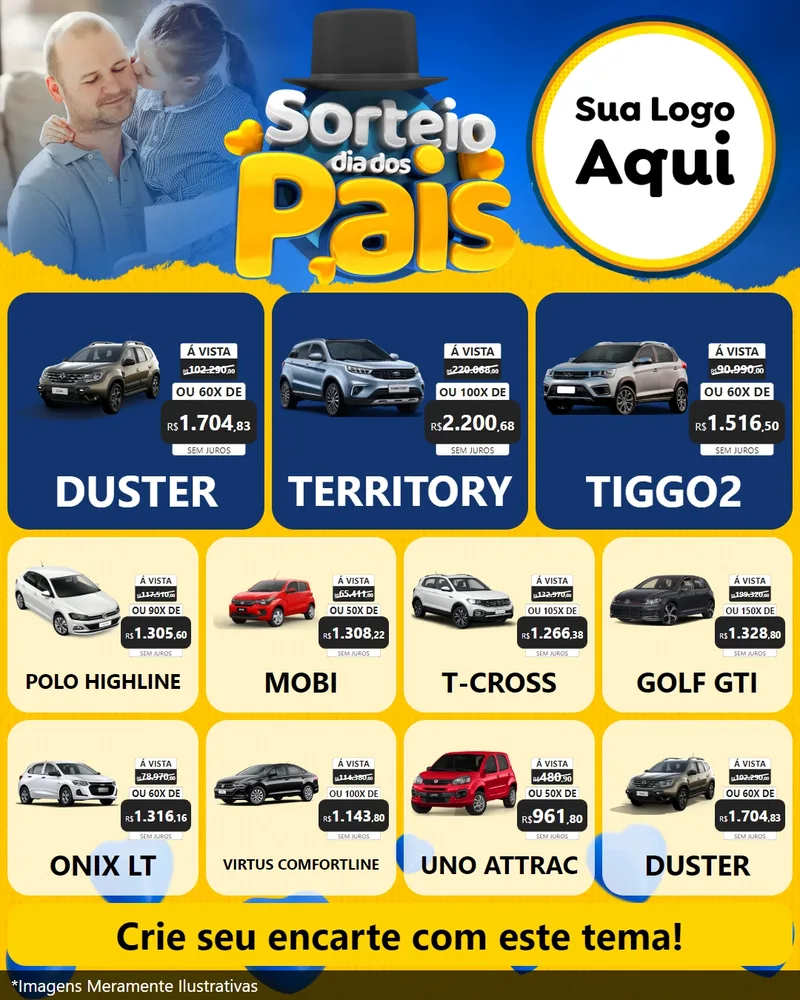 Modelo de Rede Social para Feed Instagram com o tema Sorteio Dia Dos Pais para Concessionaria de Carros