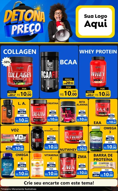 Modelo de Encarte para Encarte Grande com o tema Detona Preços para Suplementos alimentares