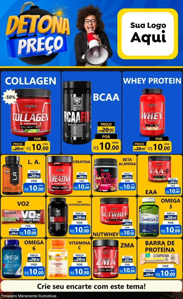Modelo de Encarte para Encarte Grande com o tema Detona Preços para Suplementos alimentares
