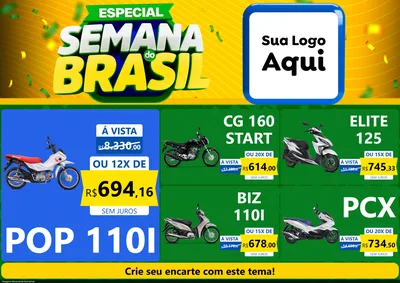 Modelo de Encarte para Encarte A4 Horizontal com o tema Especial Semana do Brasil para Concessionaria de Motos