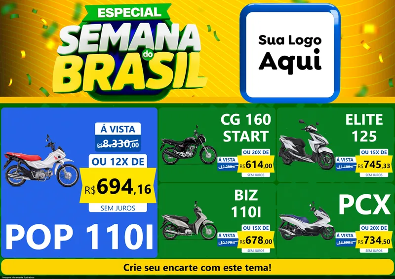 Modelo de Encarte para Encarte A4 Horizontal com o tema Especial Semana do Brasil para Concessionaria de Motos