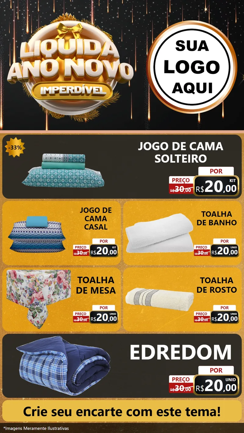 Modelo de TV para TV Vertical com o tema Liquida Ano Novo Imperdível para Cama, Mesa e Banho