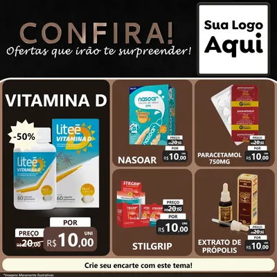 Modelo de Rede Social para Feed Facebook com o tema Confira! Ofertas que irão te surpreender! para Farmácia