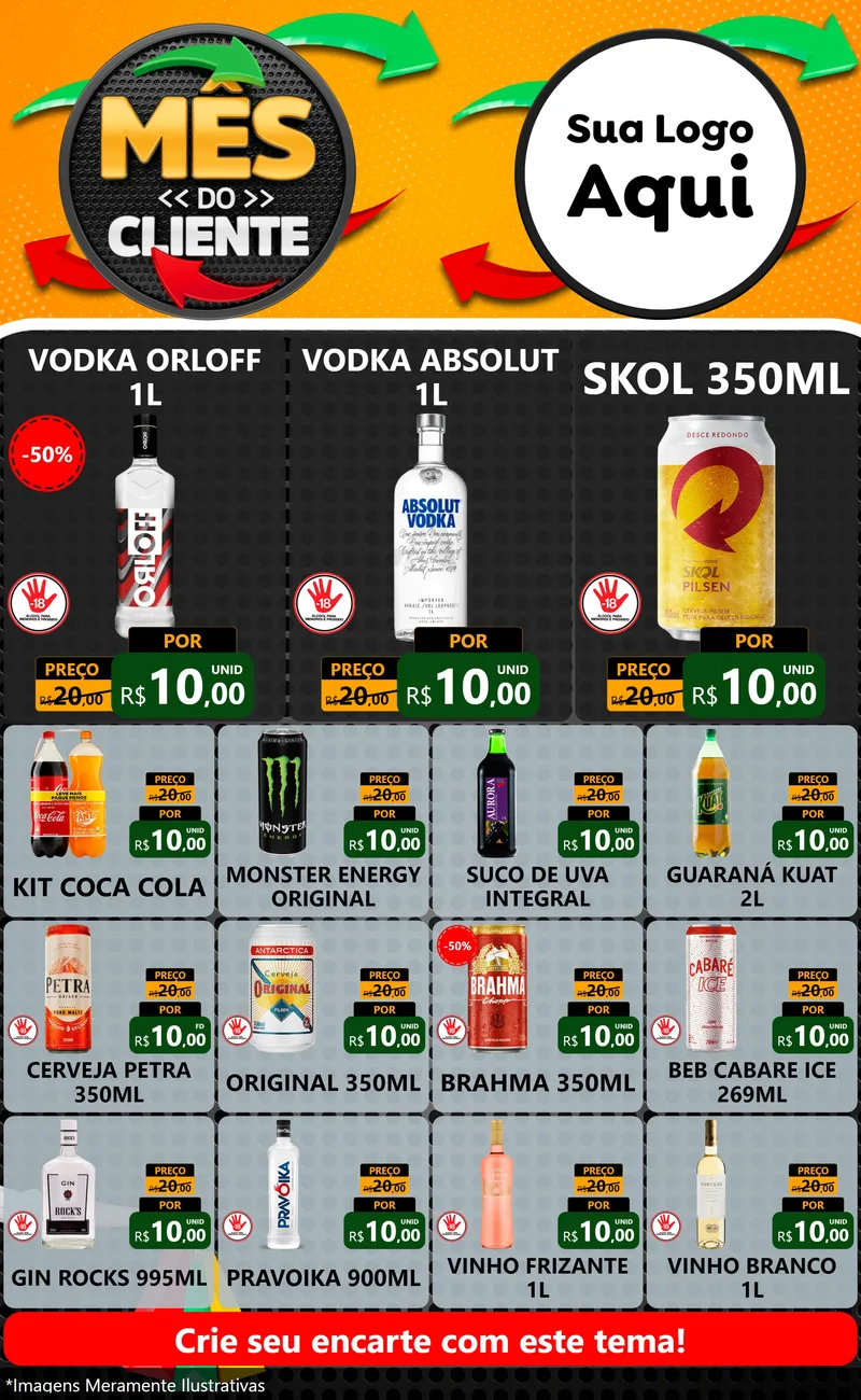 Modelo de Encarte para Encarte Grande com o tema Mês do Cliente para Distribuidora de bebidas