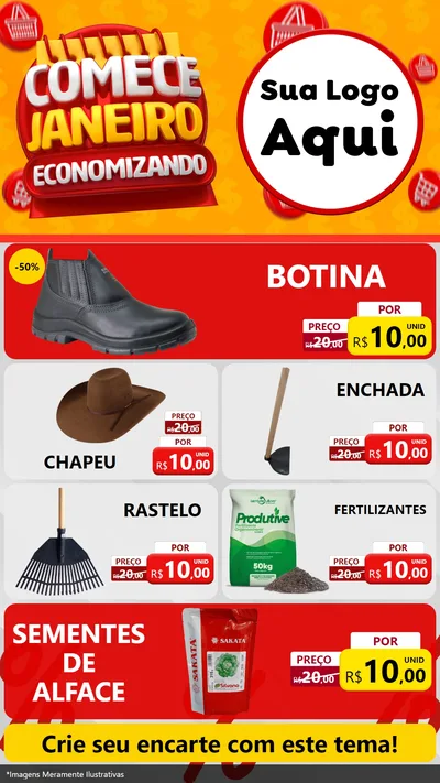 Modelo de TV para TV Vertical com o tema Comece Janeiro Economizando para Agropecuária
