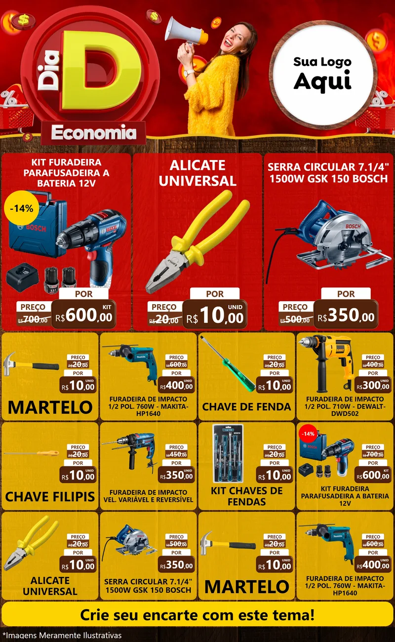 Modelo de Encarte para Encarte Grande com o tema Dia D Economia para Maquinas e Ferramentas