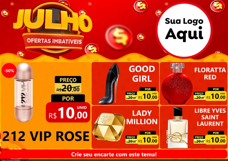 Modelo de Encarte para Encarte A4 Horizontal com o tema Julho Ofertas Imbatíveis para Perfumes