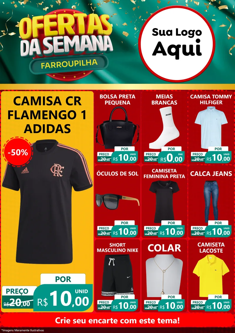 Modelo de Encarte para Encarte A4 Vertical com o tema Ofertas da Semana Farroupilha para Roupas e acessórios