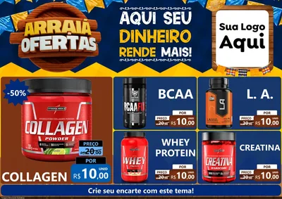 Modelo de Encarte para Encarte A4 Horizontal com o tema Arraiá de Ofertas - Junina para Suplementos alimentares