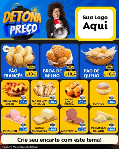 Modelo de Rede Social para Feed Instagram com o tema Detona Preços para Padaria
