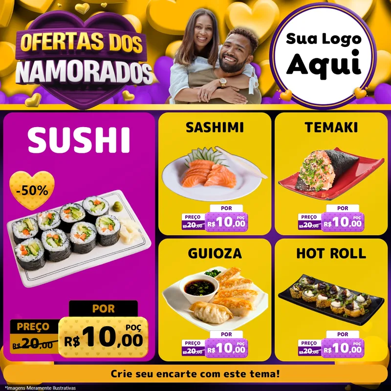 Modelo de Rede Social para Feed Facebook com o tema Oferta Dos Namorados para Comida japonesa