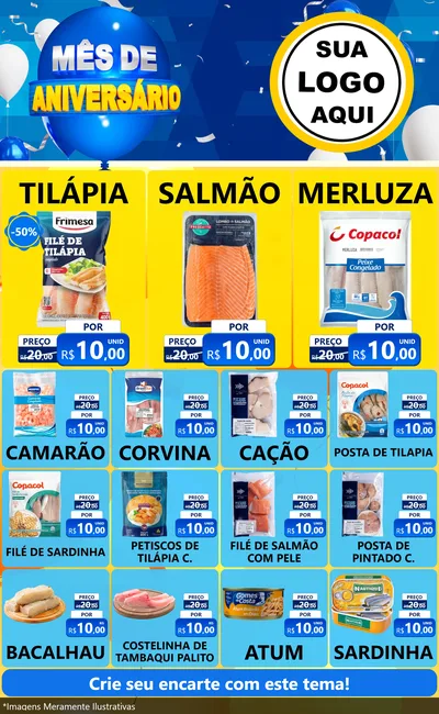 Modelo de Encarte para Encarte Grande com o tema Mês de Aniversário para Peixaria