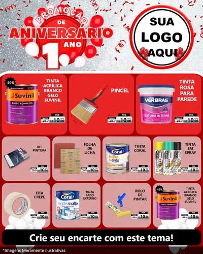 Modelo de Rede Social para Feed Instagram com o tema Promoção de Aniversário - 1 Ano para Tintas e Ferramentas