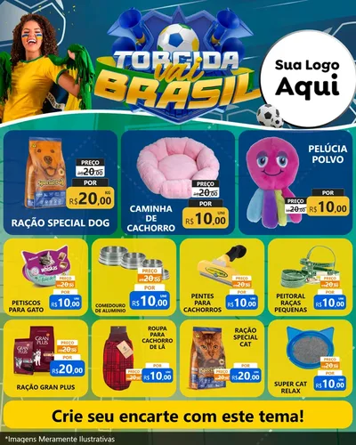 Modelo de Rede Social para Feed Instagram com o tema Torcida Vai Brasil - Copa para Pet Shop