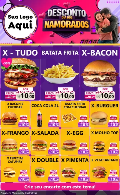 Modelo de Encarte para Encarte Grande com o tema Desconto Dia dos Namorados para Hamburgueria