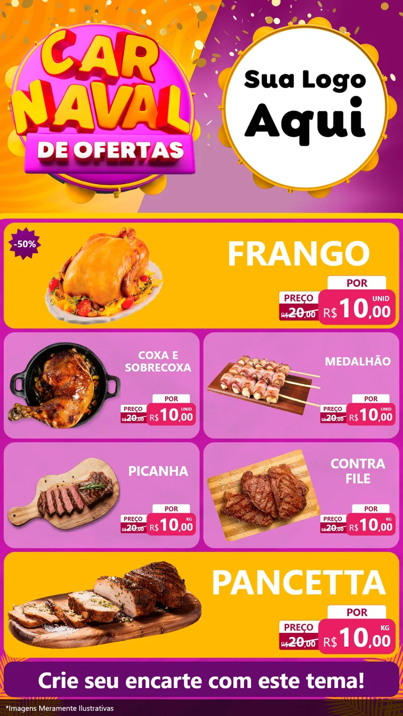 Modelo de TV para TV Vertical com o tema Carnaval de Ofertas para Assados