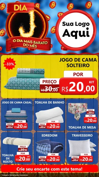 Modelo de Rede Social para Stories com o tema Dia J - O Dia Mais Barato Do Mês para Cama, Mesa e Banho