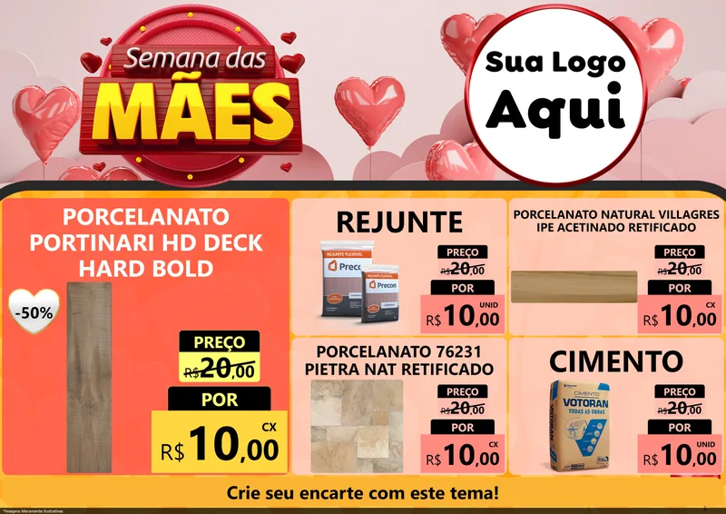 Modelo de Encarte para Encarte A4 Horizontal com o tema Semana das Mães para Pisos e revestimentos