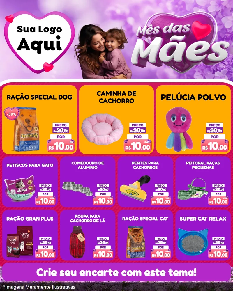 Modelo de Rede Social para Feed Instagram com o tema Mês das Mães para Pet Shop