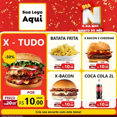 Modelo de Rede Social para Feed Facebook com o tema Dia N o Dia Mais Barato do Mês para Hamburgueria