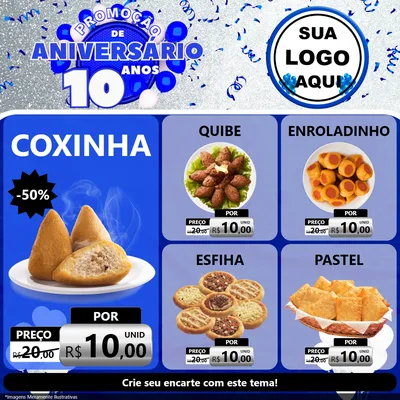 Modelo de Rede Social para Feed Facebook com o tema Promoção de Aniversário - 10 Anos para Salgadaria
