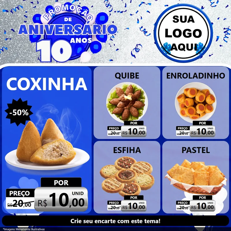 Modelo de Rede Social para Feed Facebook com o tema Promoção de Aniversário - 10 Anos para Salgadaria