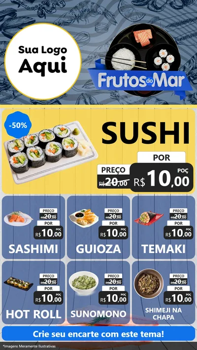 Modelo de Rede Social para Stories com o tema Frutos do Mar para Comida japonesa