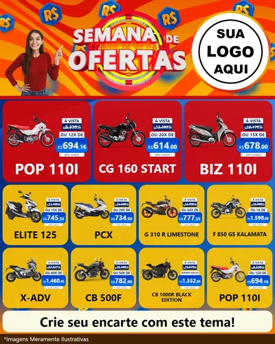 Modelo de Rede Social para Feed Instagram com o tema Semana de Ofertas para Concessionaria de Motos