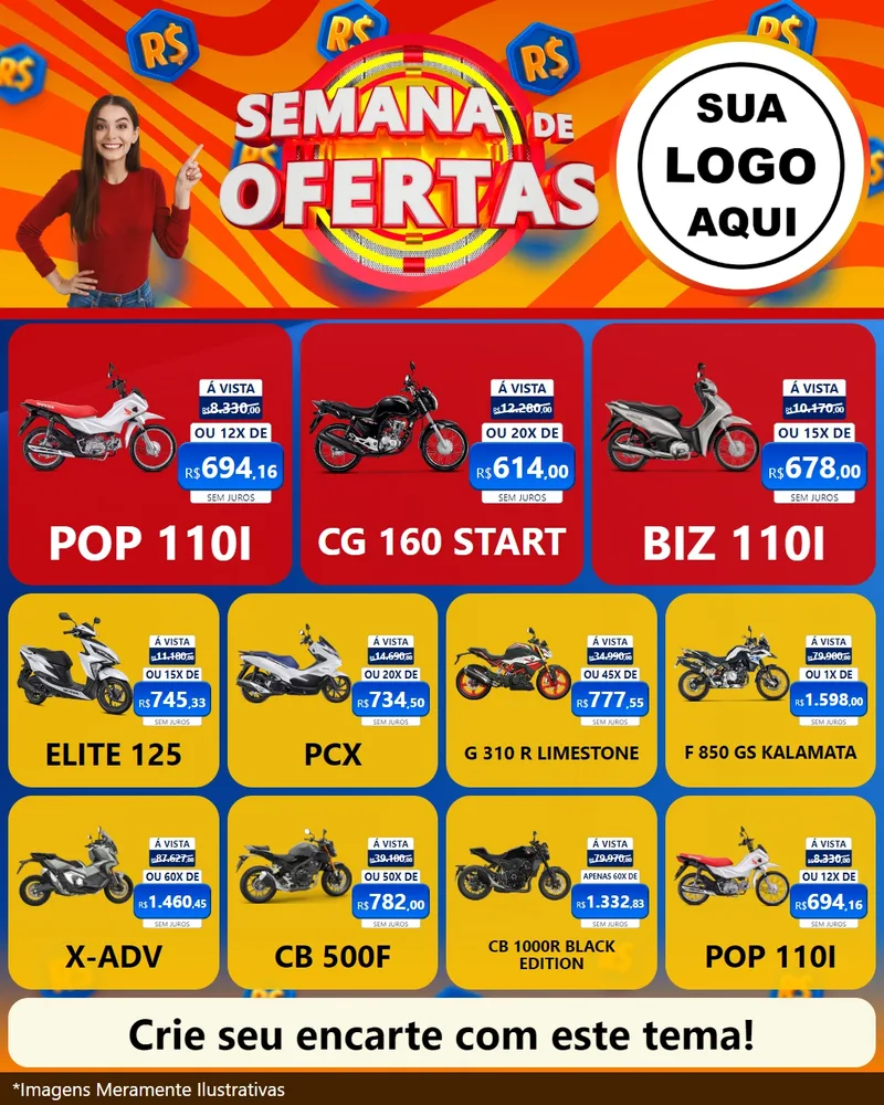 Modelo de Rede Social para Feed Instagram com o tema Semana de Ofertas para Concessionaria de Motos
