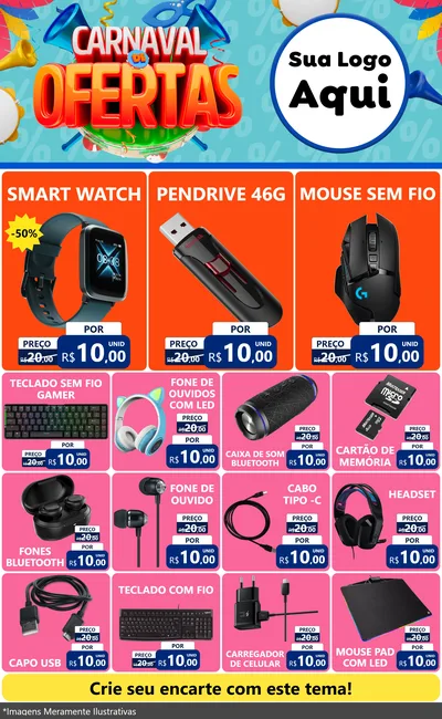 Modelo de Encarte para Encarte Grande com o tema Carnaval de Ofertas para Informática