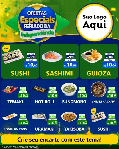 Modelo de Rede Social para Feed Instagram com o tema Ofertas Especiais Feriado da Independência para Comida japonesa