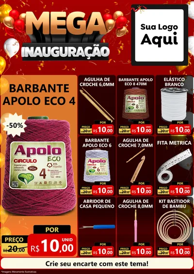 Modelo de Encarte para Encarte A4 Vertical com o tema Mega Inauguração para Armarinho e Aviamentos