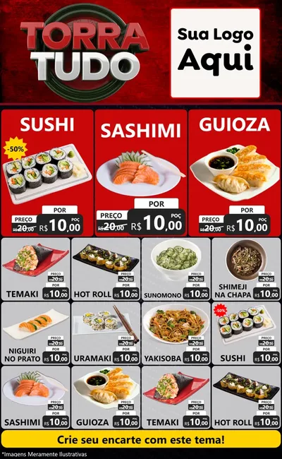 Modelo de Encarte para Encarte Grande com o tema Torra Tudo para Comida japonesa
