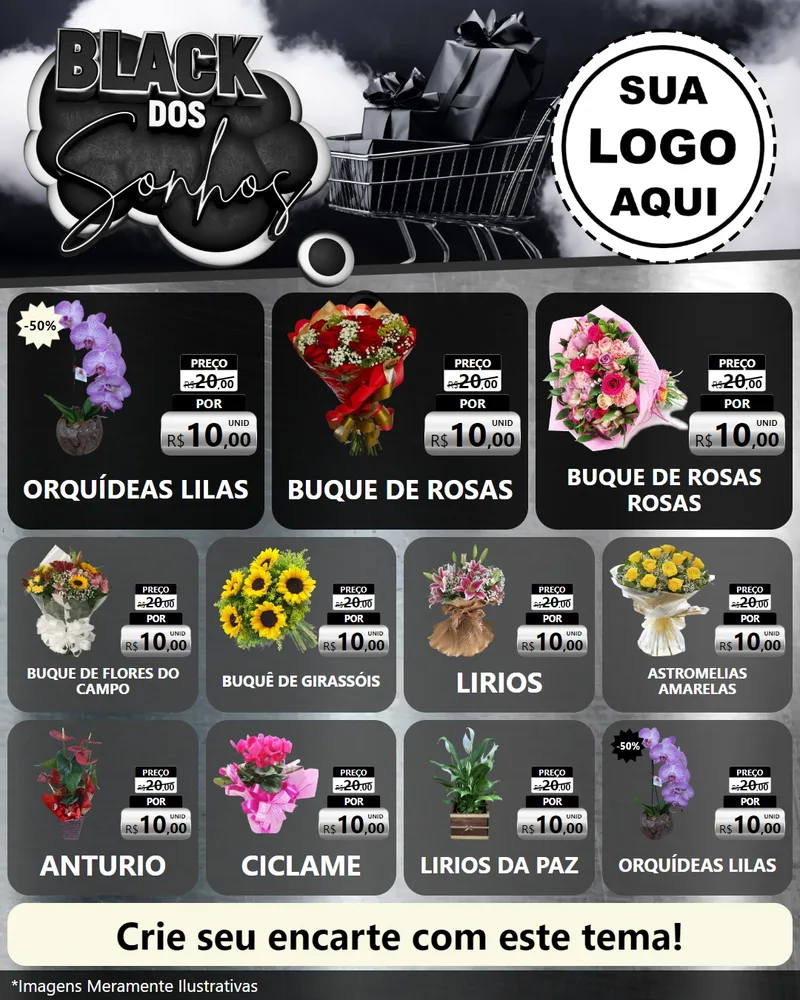 Modelo de Rede Social para Feed Instagram com o tema Black dos Sonhos para Floricultura e jardim