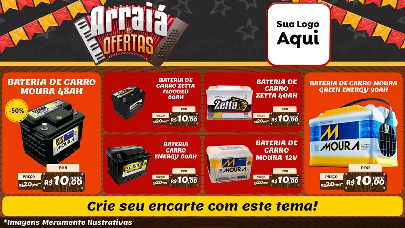 Modelo de TV para TV Horizontal com o tema Arraiá de Ofertas - Junina para Baterias Elétricas