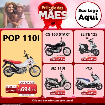Modelo de Rede Social para Feed Facebook com o tema Feliz Dia Das Mães para Concessionaria de Motos