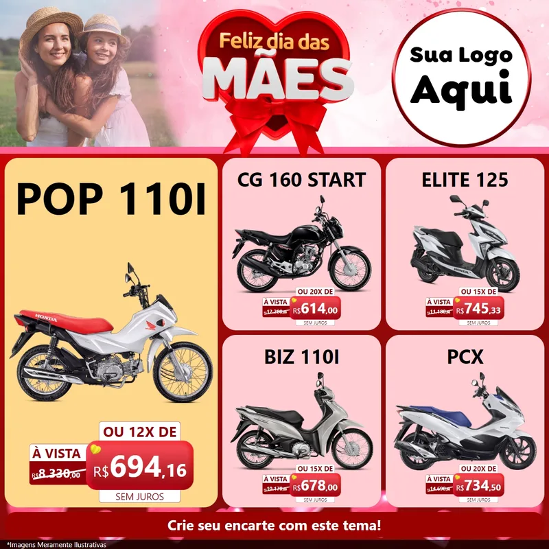 Modelo de Rede Social para Feed Facebook com o tema Feliz Dia Das Mães para Concessionaria de Motos