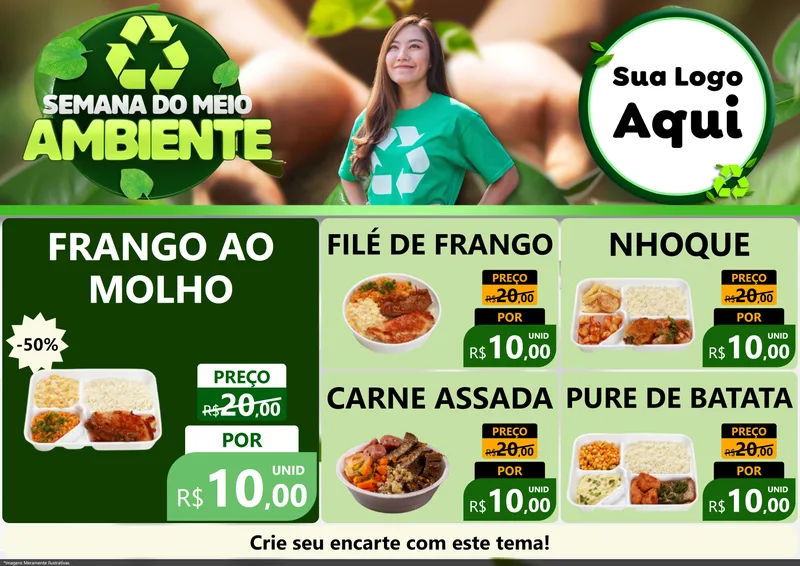 Modelo de Encarte para Encarte A4 Horizontal com o tema Semana do Meio Ambiente para Restaurante
