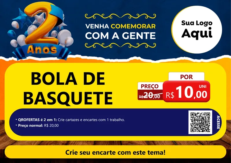 Modelo de Cartaz para Cartaz A4 Horizontal com o tema Aniversário de 2 anos para Artigos Esportivos