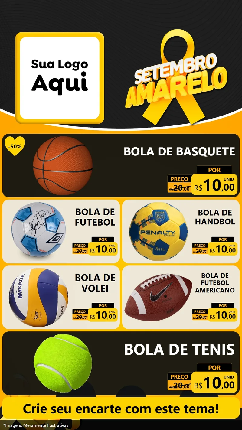 Modelo de TV para TV Vertical com o tema Setembro Amarelo para Artigos Esportivos
