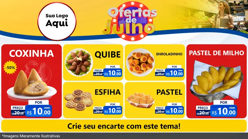 Modelo de TV para TV Horizontal com o tema Ofertas de Julho para Salgadaria