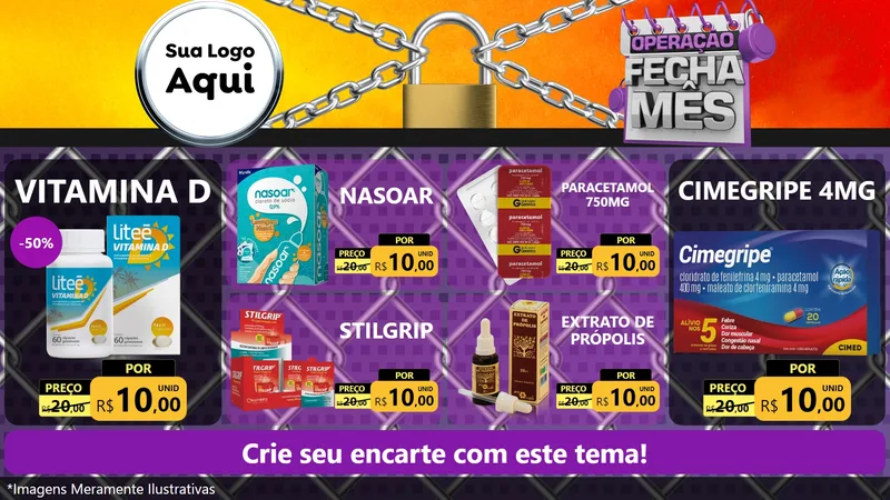 Modelo de TV para TV Horizontal com o tema Operação Fecha Mês para Farmácia