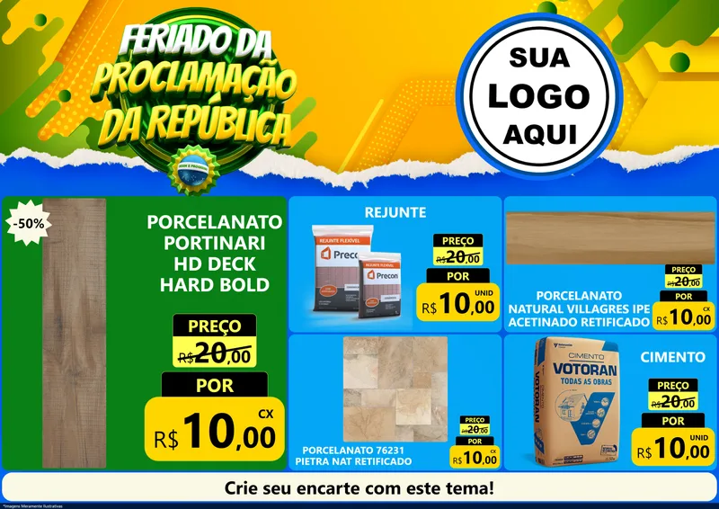 Modelo de Encarte para Encarte A4 Horizontal com o tema Feriado da Proclamação da República para Pisos e revestimentos