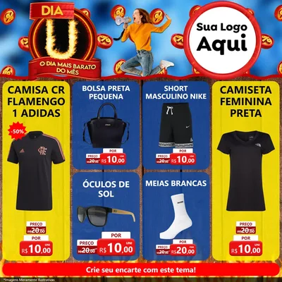 Modelo de Rede Social para Feed Facebook com o tema Dia U - O Dia Mais Barato Do Mês para Roupas e acessórios