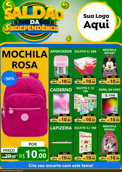 Modelo de Encarte para Encarte A4 Vertical com o tema Saldão da Indepêndencia para Papelaria