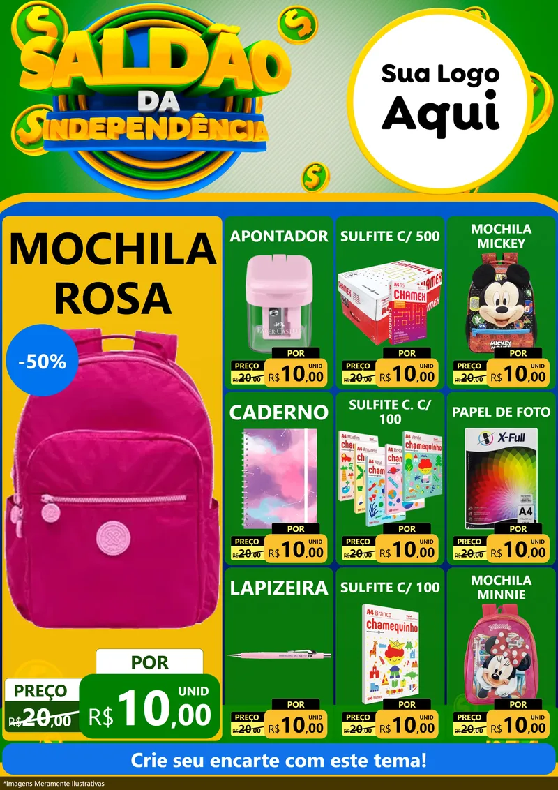 Modelo de Encarte para Encarte A4 Vertical com o tema Saldão da Indepêndencia para Papelaria