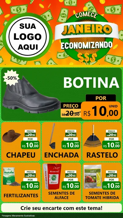 Modelo de Rede Social para Stories com o tema Comece Janeiro Economizando para Agropecuária