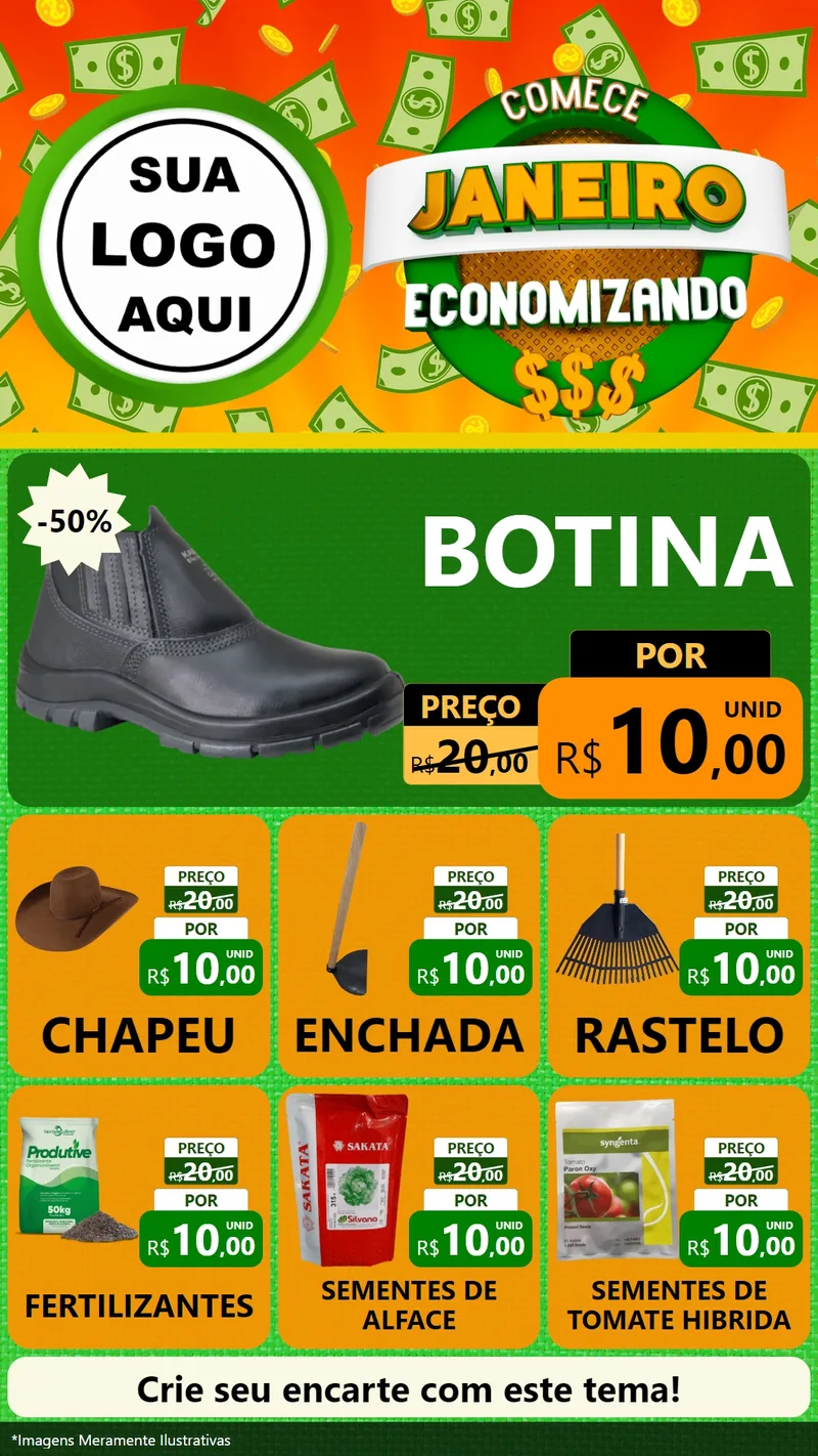 Modelo de Rede Social para Stories com o tema Comece Janeiro Economizando para Agropecuária