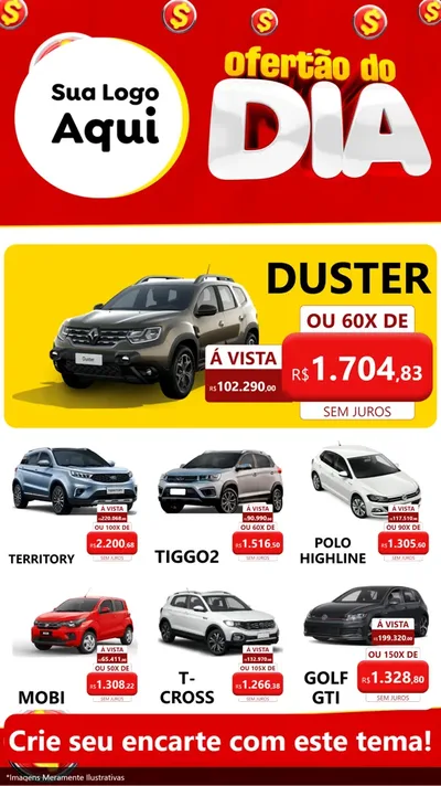 Modelo de Rede Social para Stories com o tema Ofertão do dia para Concessionaria de Carros