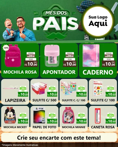 Modelo de Rede Social para Feed Instagram com o tema Mês dos Pais para Papelaria